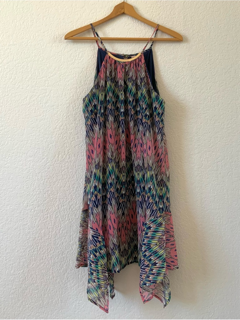 AUW Navy Sleeveless Dress with Multicolor Geometric Print